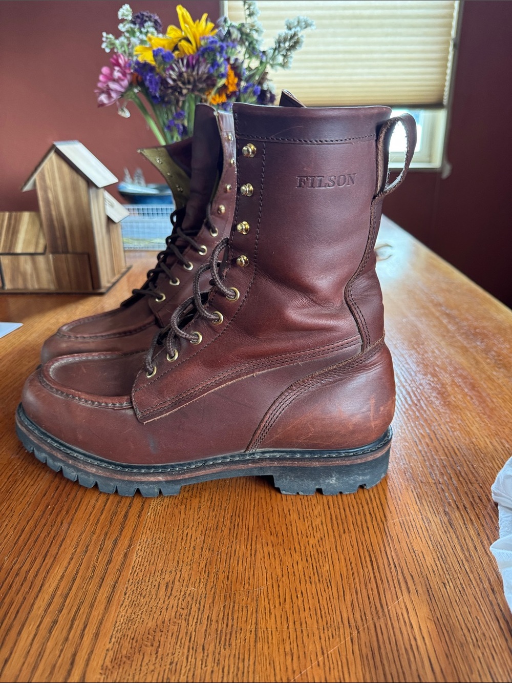 Filson Men's Dark Brown Leather Moc-Toe Lace-Up Boots